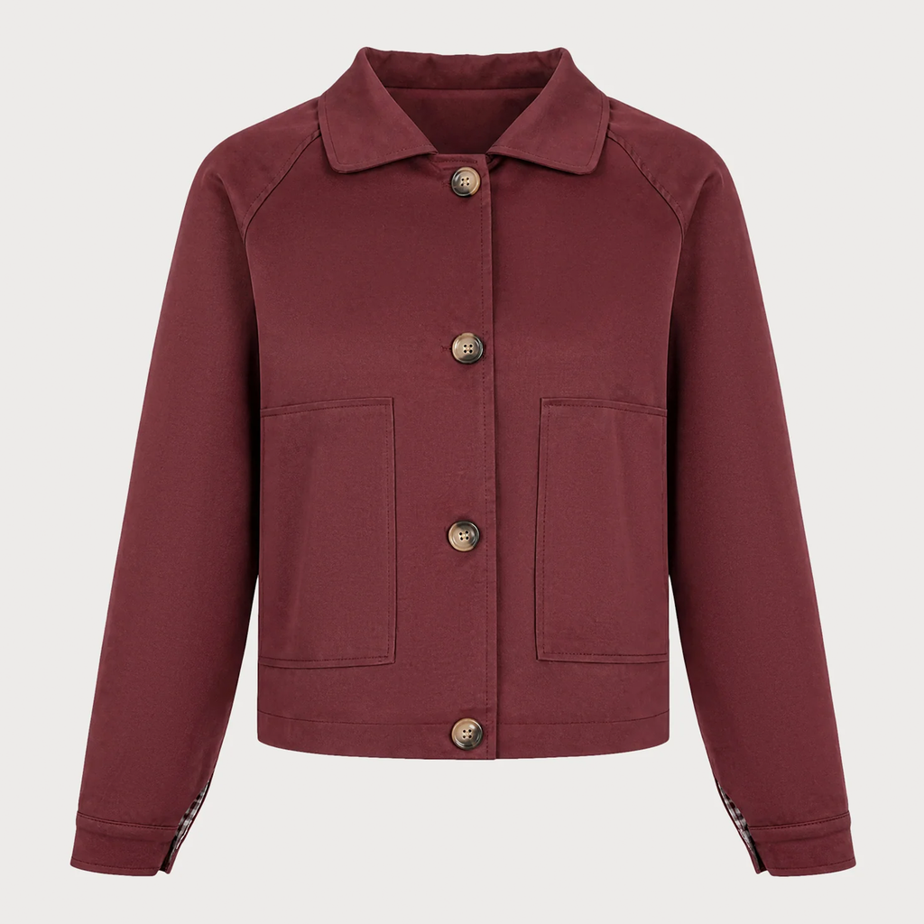 Red Solid Button Front Jacket With Pockets