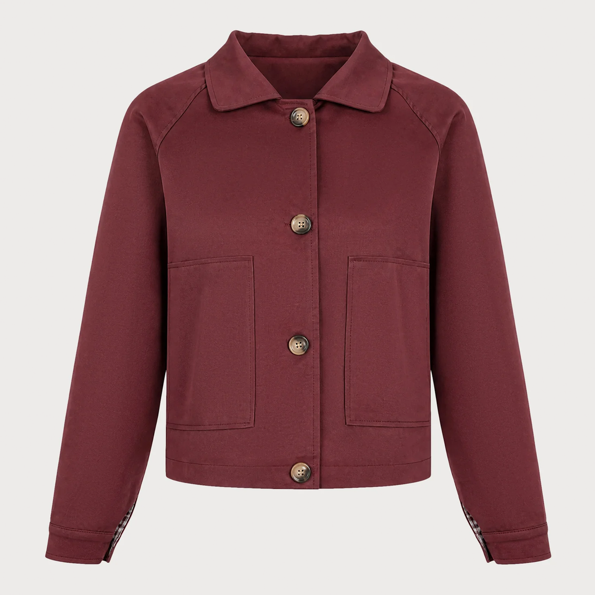 Red Solid Button Front Jacket With Pockets