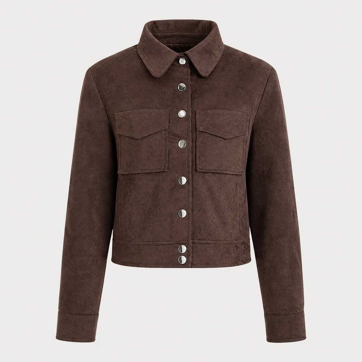 Coffee Solid Single Breasted Pocket Jacket