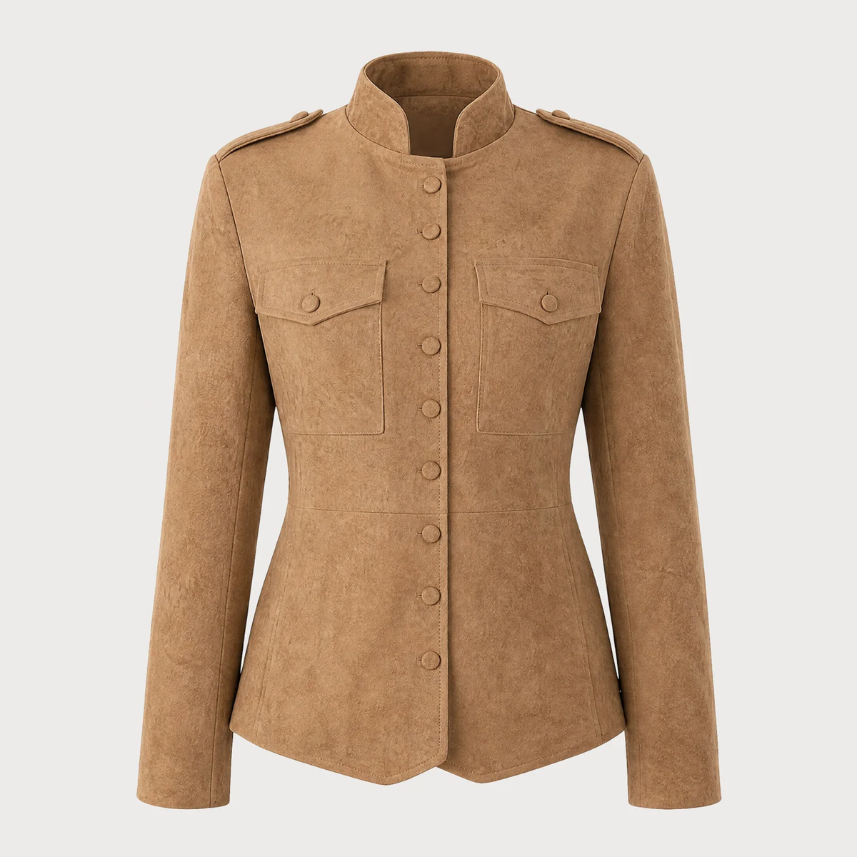 Khaki Solid Single Breasted Pocket Jacket