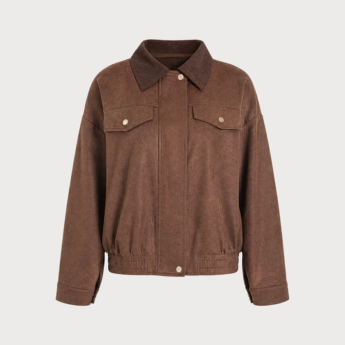 Brown Solid Zipper And Button Jacket