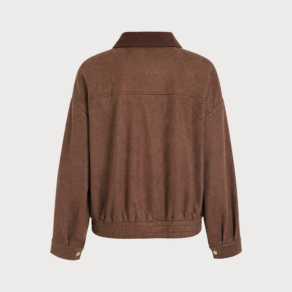 Brown Solid Zipper And Button Jacket