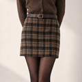 Brown Plaid Elastic Waist A-Line Mini Skirt